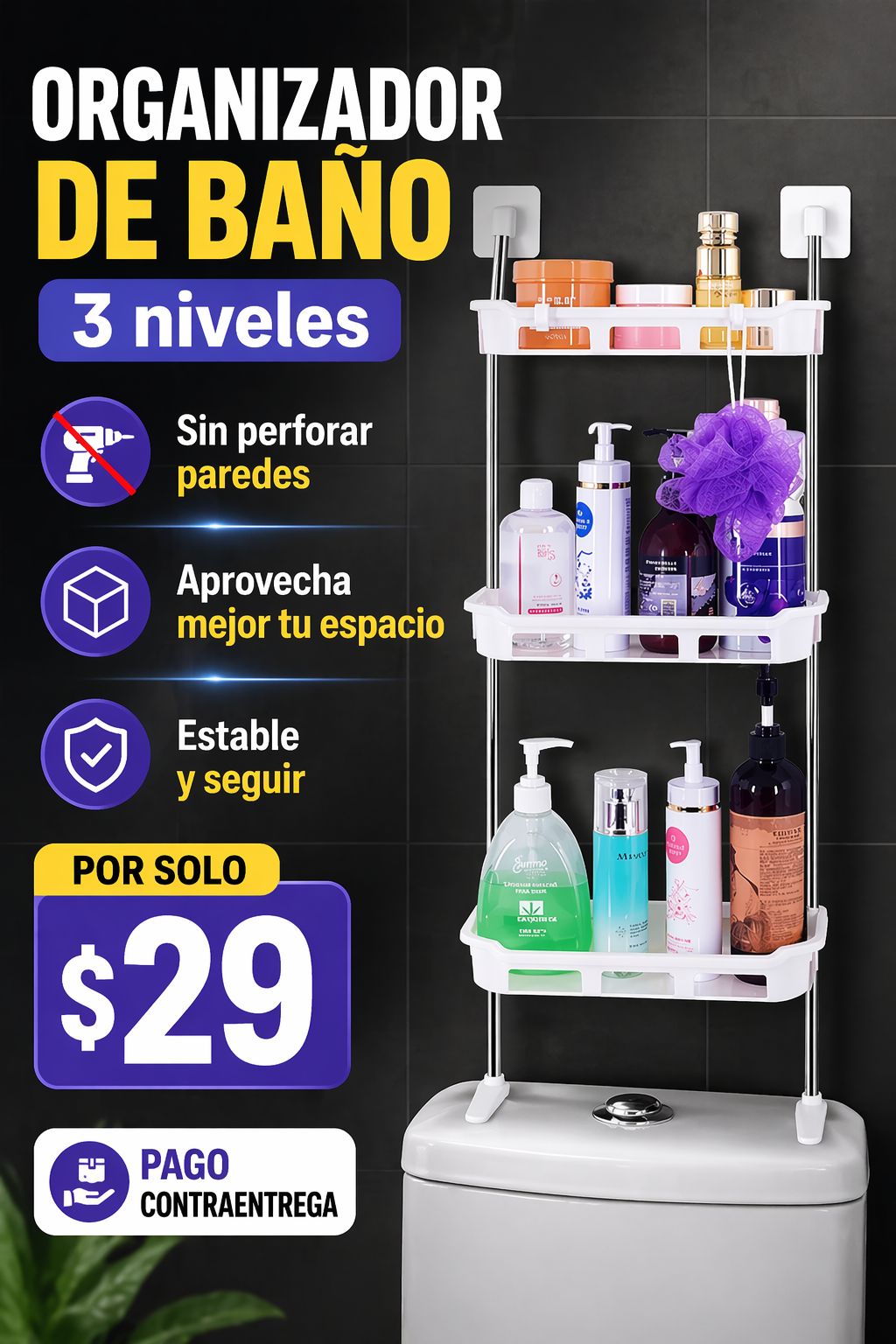 Organizador de baño de 3 niveles
